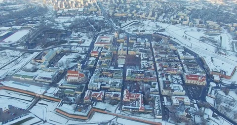 Winter aerial drone view of small town Stock Footage 112989680