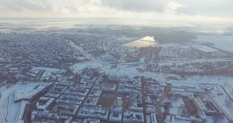 Winter aerial drone view of small town Stock Footage 112990863