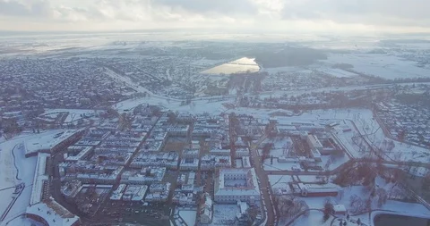 Winter aerial drone view of small town Stock Footage 112996377