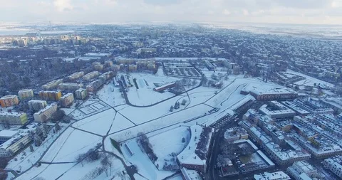 Winter aerial drone view of small town Stock Footage 112997661
