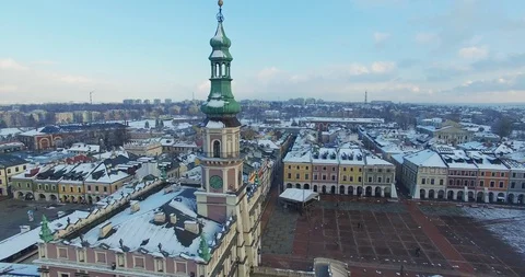 Winter aerial drone view of small town Stock Footage 113004836