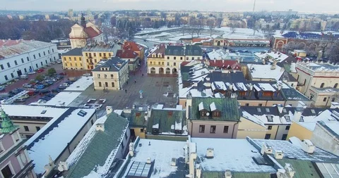 Winter aerial drone view of small town Stock Footage 113005458