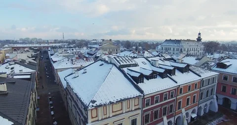 Winter aerial drone view of small town Stock Footage 113006754