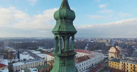 Winter aerial drone view of small town Stock Footage 113011083