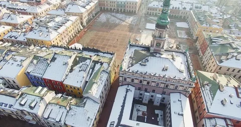 Winter aerial drone view of small town Stock Footage 113011588