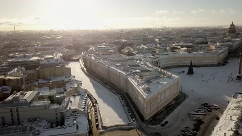 Winter aerial drone view of St. Petersburg city in Russia at sunset Stock Footage 237686600