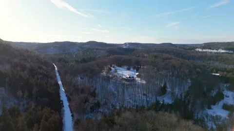 Winter Aerial Landscape of Devil’s Pulpit and Forks of the Credit Ontario Stock Footage 328734164