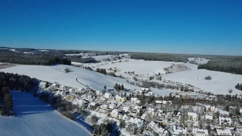 . Winter aerial landscape of forest edge with snow and sunlight Stock Footage 325108893
