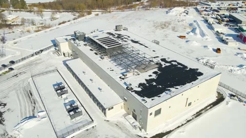 Winter Aerial Orbit of Modern Data Center and Cooling Systems Stock Footage 329678664