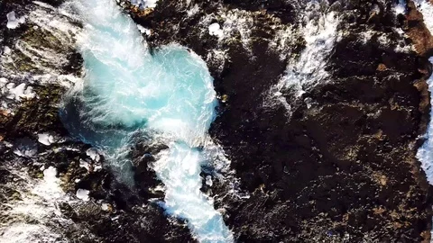 Winter aerial view of the river in the mountains Stock Footage 89344174
