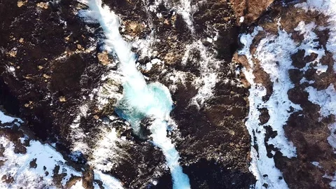 Winter aerial view of the river in the mountains Stock Footage 89344182
