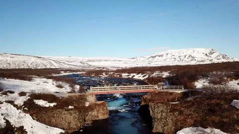 Winter aerial view of the river in the mountains Stock Footage 89344191