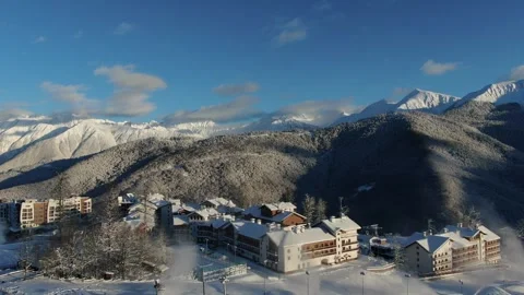 Winter aerial view of the Ski Resort Rosa Khutor. Krasnaya Polyana, Sochi Stock Footage 314694441