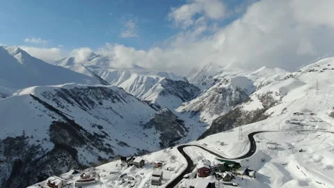 Winter aerial view of the Ski Resort Rosa Khutor. Krasnaya Polyana, Sochi Stock Footage 314694542