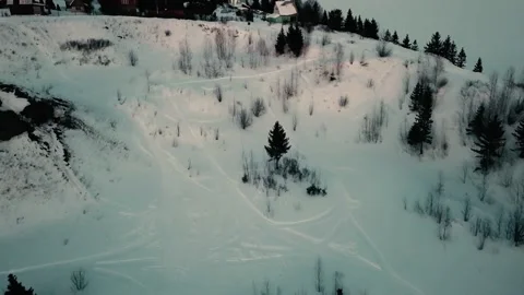 Winter aero frame, snow river and sunset 動画素材 133357278