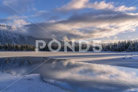 Winter afternoon at Mendenhall Lake,Juneau, Alaska, United States of America Stock Photos