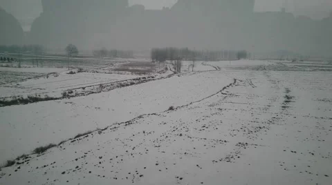 Winter agricultural fields after snow in the great North China Plain Stock Footage 46841172