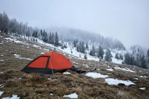 Winter alpine camp Stock Photos