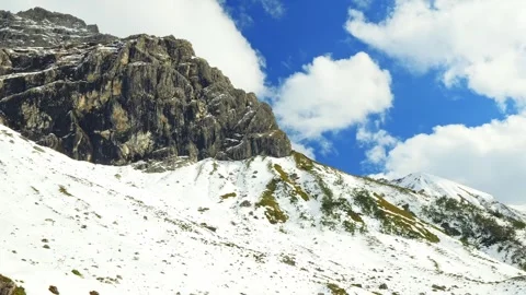 Winter Alpine Cliff and Pristine Snow in the Morning Light near Allgaeus Rauh Stock Footage 309000093