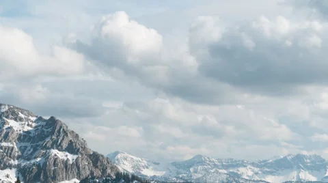 Winter alpine mountains landscape. Panning right timelapse video. Stock Footage 47652620
