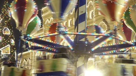 Winter amusement park carousel Stock Footage 71465754