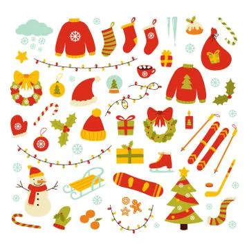 Winter and Christmas related objects Stock Illustration