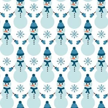 Winter and Christmas seamless pattern. Snowflakes and Snowman Stock Illustration