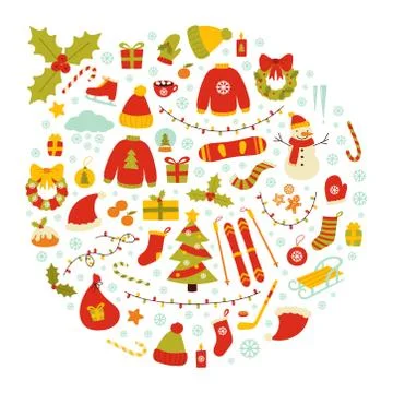 Winter and Christmas vector illustrations in a ball Stock Illustration