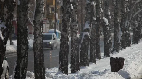Winter and Snow in city Stock Footage