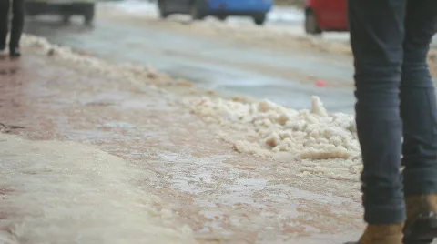 Winter and snow people walking on the street 6 Stock Footage