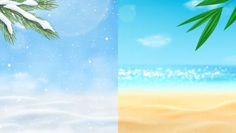 Winter and summer comparison seasons banner Stock Illustration