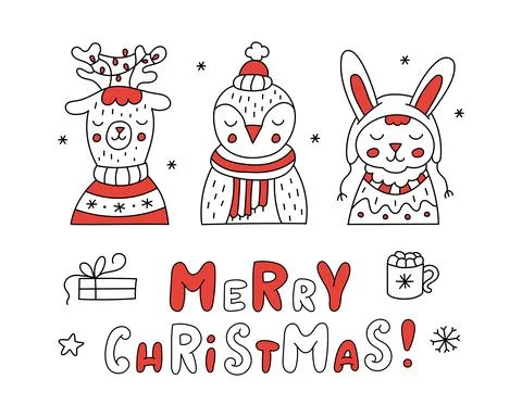 Winter animals doodle Stock Illustration