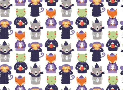 Winter animals seamless pattern Stock Illustration