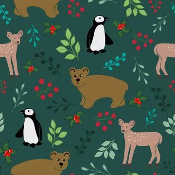 Winter animals vector pattern design background Stock Illustration