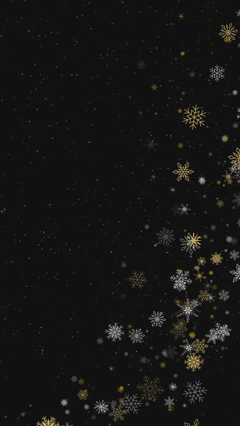 Winter animation with gold falling snowflakes on black background. Glitter snow Stock Footage 295222640