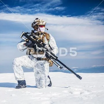 Winter arctic mountains warfare Stock Photos