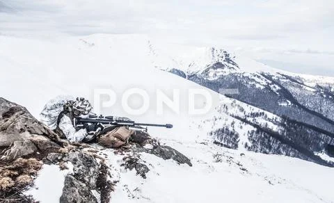 Winter arctic mountains warfare Stock Photos