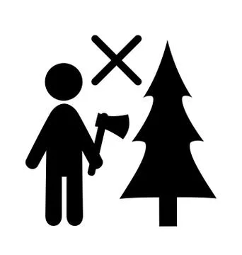 Winter Attention Do Not Chop Christmas Tree Flat Black Pictogram Stock Illustration