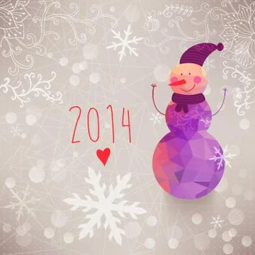 Winter backdrop with snowman made of triangles. snowflakes composition with g Stock Illustration