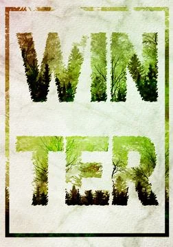 Winter background and pine trees illustration Illustrazione stock