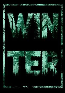 Winter background and pine trees illustration Illustrazione stock