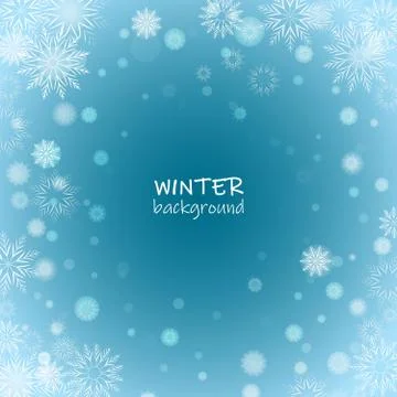 Winter background with blurred and clear snowflake Stock Illustration