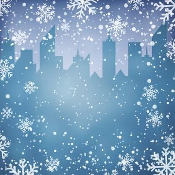 Winter background with city scape silhouette Stock Illustration