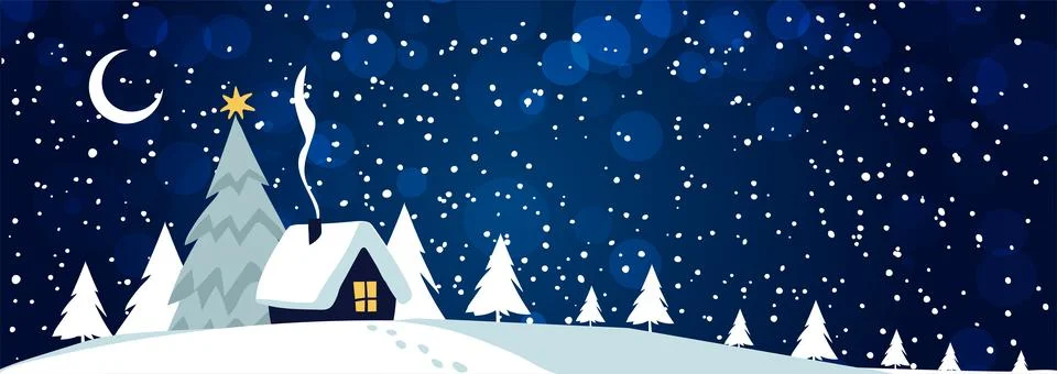 Winter background with copy space for text. Snowy Christmas landscape with a  Stock Illustration