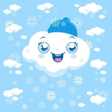Winter background with cute cloud snowing. Vector Illustration Stock Illustration