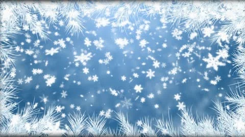 Winter background with falling snowflakes, fur-tree branches Stock Footage 10564876