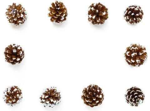 Winter Background Frame out of Pine Cones Stock Photos