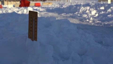 Winter background full of snow with a Thermometer on snow shows low temperatu Stock Footage 146474506