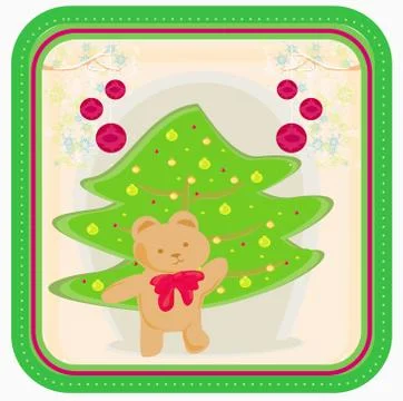 Winter background with funny teddy bear. Illustrazione stock