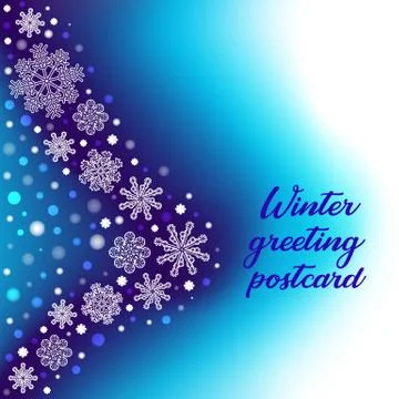 Winter background with gradient mesh, white snowflakes and blurred dots. Vector Stock Illustration